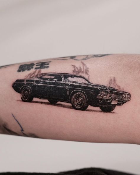 Dodge Challenger Tattoo, Challenger Tattoo, Dodge Tattoo, Hellcat Tattoo, Challenger Hellcat, Dodge Challenger Hellcat, Hellcat Challenger, Article Design, Tattoo Inspo