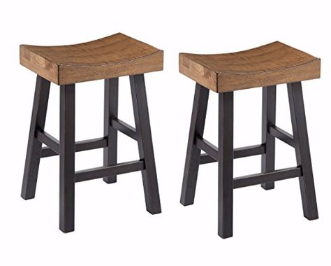 Ashley Furniture Signature Design - Vintage Casual Barstool - Counter Height - Set of 2 - Two-tone Brown Top With Black Base Stools Kitchen Island, Kitchen Breakfast Bar Stools, Brown Stool, Bar Stools Kitchen, Rustic Bar Stools, Stools Kitchen, Bar Stools Kitchen Island, Breakfast Bar Stools, Saddle Stools