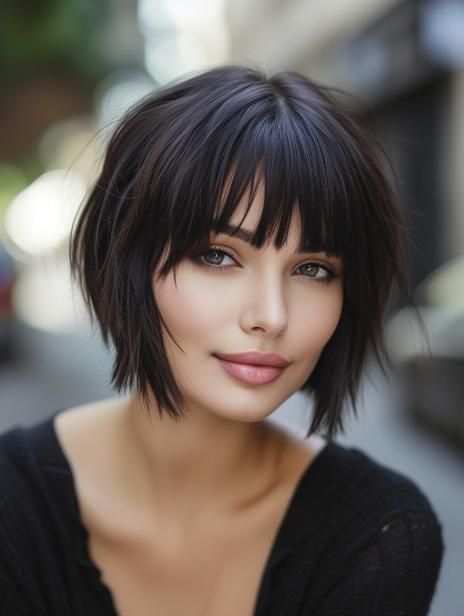 Stylish Short Hairstyles with Bangs for a Fresh Look Bob With Bangs Brown Hair, Short Hairstyles With A Fringe, Medium Short Haircuts With Bangs, Choppy Short Hair With Bangs, Medium Short Hairstyle Women With Bangs, Short Bob With Fringe Bangs, Short Shag Hairstyles With Bangs, Short Hair Styles With Bangs Easy, Fringe Hairstyles Short