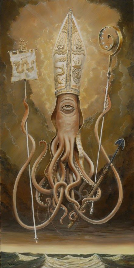 Skot Olsen's Amazing Giant Squid Art at The Shooting Gallery Giant Squid, Cthulhu Mythos, Octopus Art, Lovely Creatures, Lowbrow Art, Nautical Art, Religious Icons, Pop Surrealism, Electronic Art