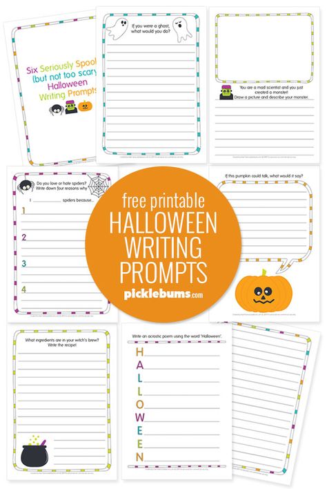 These free printable halloween writing prompts are great to encourage reluctant writers and inspire creative writing for everyone Halloween Poems For Kids, Halloween Creative Writing, Halloween Writing Paper, Halloween Writing Activities, Halloween Writing Prompts, Creative Writing Worksheets, Halloween Poems, Free Printable Halloween, Halloween Reading