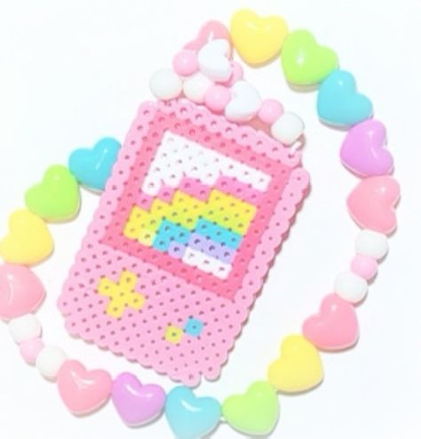 Peeler Bead Ideas Cute, Cutecore Perler Bead, Pink Perler Beads, Kawaii Perler Bead Patterns, Kawaii Perler, Kawaii Kandi, Kandi Inspiration, Kandi Inspo, Pearl Beads Pattern