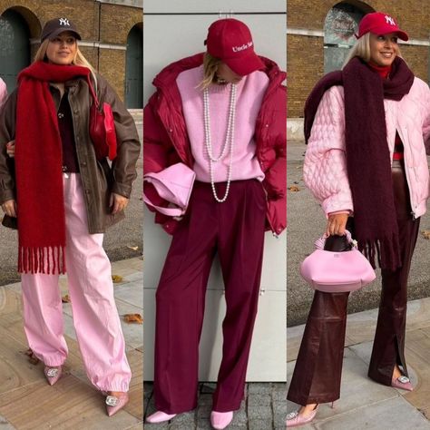 Pink & Burgundy & Red 🌸🍷🌹 1, 2 or 3 ?? | Instagram Chica Cool, Burgundy Outfit, Color Combinations For Clothes, Spring Fashion Outfits, Classy Casual Outfits, Classy Casual, Fall Fashion Outfits, Classic Outfits, Colourful Outfits