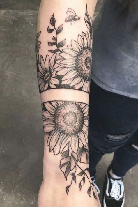 Ukraine Sunflower Tattoo, Black And White Tattoos For Women, Watercolor Sunflower Tattoo, Simple Small Tattoos, Simple Wrist Tattoos, Simple Forearm Tattoos, Sunflower Tattoo Sleeve, Cute Simple Tattoos, White Sunflower