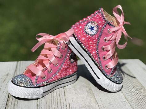 Bedazzled Converse, Ladybug Tutu, Converse Collection, Bedazzled Shoes, Bling Converse, All Star Sneakers, Handmade Tutu, Pink Converse, Custom Converse