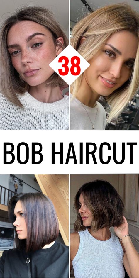 38 Bob Haircut Styles for a Trendy 2024 Look - Find Your Inspiration! - divagaze.com Cool Girl Bob Haircut, Smooth Bob Haircut, Blended Bob Hairstyles, Easy Maintain Haircut, Shirt Hair Cuts For Women 2024, Different Bob Styles, Bariatric Haircuts, Full Bob Haircut, Short Haircuts Women 2024