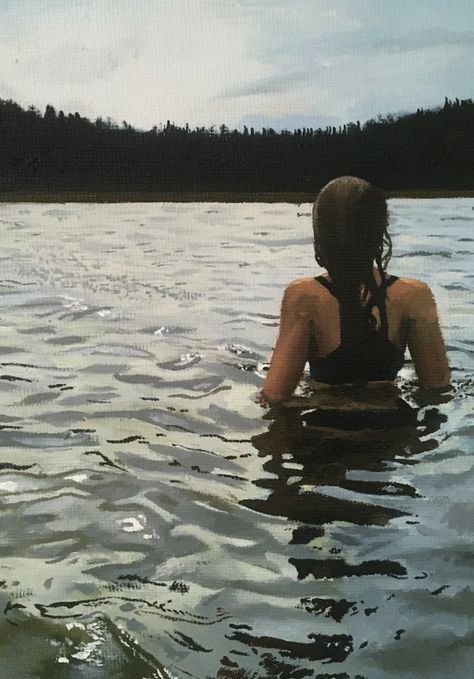 Realistic oil painting of a woman in water with reflections Lena Danya, Water Oil Painting, Water Paintings, Portrait Artwork, Girl In Water, Berry Ave, Water Reflections, Painting Of Girl, Famous Girls