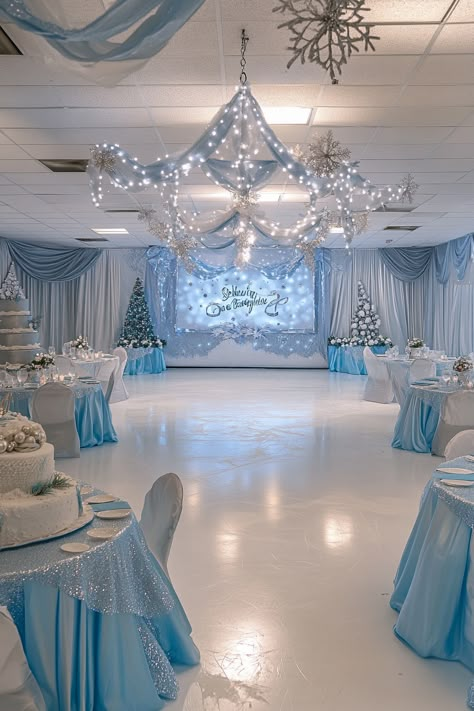 25 Simple & Easy Winter Baby Shower Theme Ideas - Barefoot Budgeting Winter Wonderland Banquet, Winter Wonderland Quinceanera Theme, Snowflake Baby Shower Ideas, Winter Wonderland Baby Shower Boy, Winter Themed Baby Shower Ideas, Sweet 16 Cinderella Theme, Winter Wonderland Quince, Quinceanera Winter Wonderland, Winter Wonderland Quinceanera