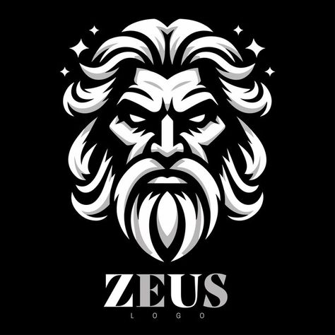 Zeus logo | Premium Vector #Freepik #vector Zeus Logo Design, Zeus Logo, Zeus Tattoo, Greek And Roman Mythology, Make Pictures, Stencil Art, Art Logo, Digital Art Prints, Design Template