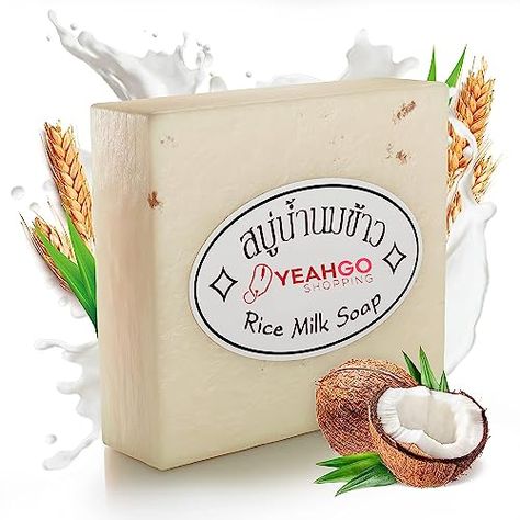 Yeahgoshopping Original Rice Milk Soap Bar Thailand Jasmine Natural Soap 60 - 65 Grams Handmade Gluta Collagen Douro Jabon Douro Real Fuentes Pourres Grade White Moisturizing Organic Soap For Men Women Hand Soap, Body Bath Soap, Face Soap | Contain Coconut Oil Collagen Glycerin Fragrance Vitamin E, Skin Lightening Soap Bar - 100% Natural Ingredient Made in Thailand Rice Milk Soap, Benefits Of Rice, Berry Waffles, Skin Lightening Soap, Face Soap, Rice Milk, Facial Soap, Jasmine Rice, Organic Soap