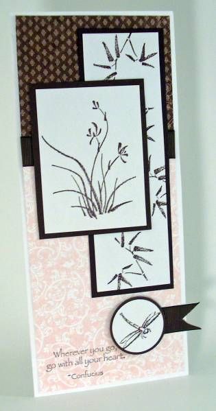 handmade greeting card ... tall and narow ... Asian theme ... bamboo, iris, dragonfly ... Stampin' Up! Slimline Card Sketches, Stampin Up Vertical Greetings Cards, Su Slim Line Cards, Slim Line Cards Ideas, Asian Cards Handmade, Stampin Up Bamboo Beauty Cards, Asian Cards, Beautiful Handmade Cards, Stamp Crafts