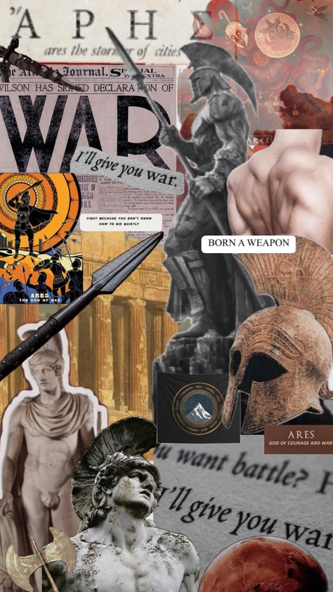 #ares #aesthetic #collage #vibes #greek #mythology #history #war #dark #violence #greekgods Greek God Collage, Ares Greek Mythology, Oscar Akermo, Ares Aesthetic, Ares God, Greek Mythology Characters, Ancient Aesthetic, Greek Aesthetic, Greek Soldier