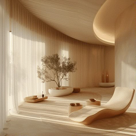 Venesa Massage Therapy Center: Azra Mizb|Futuristic Relaxation Lounge Spa, Relax Space Design, Well Being Center, Spa Lounge Design, Spa Lounge Area Waiting Rooms, Well Being Room, Drawing Room Aesthetic, Spa Center Design, Therapy Interior Design