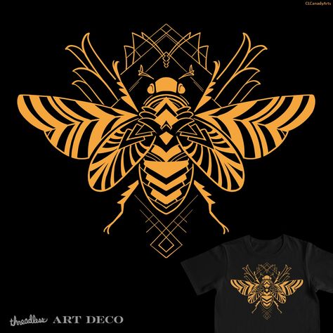 Hornet Tattoo Ideas, Wicca Sayings, Art Deco Bee, Golden Scarab, Scarab Tattoo, Art Deco Borders, Beetle Tattoo, Glass Painting Patterns, Bee Pattern