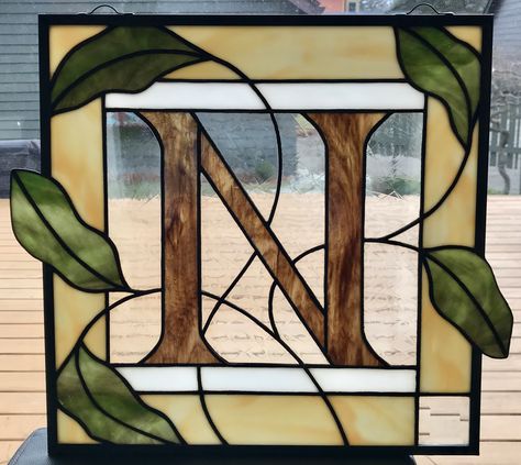 Letter Stained Glass Pattern, Stained Glass Initials, Stained Glass Lettering, Stained Glass Sign, Celtic Stained Glass Patterns, Stained Glass Letters, Celtic Stained Glass, Initial N, Art Deco Stained Glass