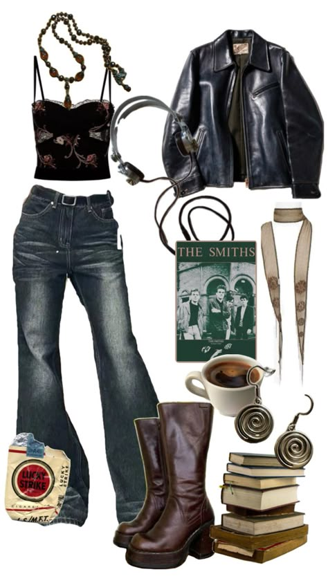 #aesthetic #outfits #thesmiths #coffee 70s Outfits Aesthetic, Rockstar Aesthetic Outfits, Rock Star Outfit, Outfits 70s, Downtown Outfits, 70s Outfits, Outfit Inspo Fall, Hot Outfits, Grunge Outfits