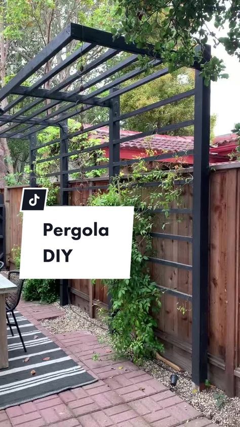 Brick House Pergola, Garden Structures Pergola, Diy Cantilever Pergola, Cantalievered Pergola, Cantaleavered Pergola, Pergola Over Grill, Diy Metal Pergola, Garden Shade Structure, Shade Structure For Garden