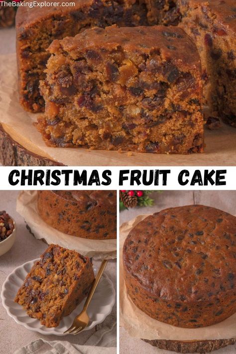 Recipe for Christmas Fruit Cake - a rich, fruit packed cake, soaked with brandy. Delicious and moist! Great for a wedding cake too #fruitcake #thebakingexplorer #christmascake #christmasbaking #weddingcake Fruit Cake Recipe With Alcohol, Moist Christmas Cake Recipe, Moist Fruit Cake Recipe, Healthy Fruit Cake, Christmas Fruitcake, Boiled Fruit Cake, Fruit Cake Recipe Christmas, Easy Christmas Cake Recipe, Xmas Cakes