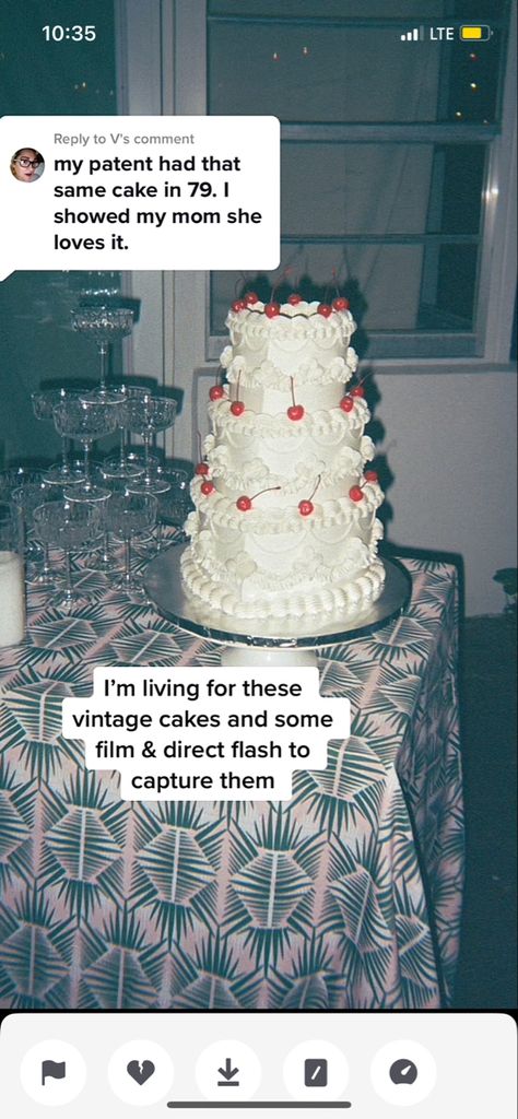 Wedding cake vintage retro cherries film photography Vintage Wedding Cake Cherries, White Vintage Cake With Cherries, 1950 Wedding Cake, White Wedding Cake With Cherries, Vintage Wedding Traditions, Wedding Cake Cherries, Vintage Wedding Cake With Cherries, Old Fashion Wedding Cakes, 1970s Wedding Cake