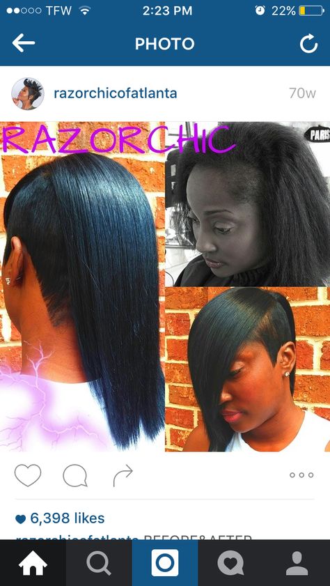 Razor Chic Of Atlanta Quick Weave Hair, Long Hair Shaved Sides, Hair Styles For Black Women, Short Quick Weave, Styles For Black Women, Shaved Hair Cuts, Mohawk Styles, Shaved Side Hairstyles, Quick Weave Hairstyles