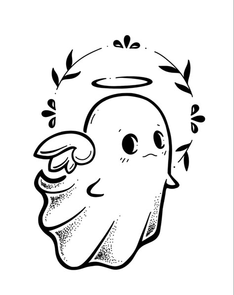 Ghost from the heavens a cute Halloween tattoo design to celebrate halloween if its your favourite day of the year Ghost Tattoo Design, Cute Ghost Tattoo, Halo Drawings, Zen Tattoo, Ghost Tattoos, Cute Halloween Tattoos, Beer Tattoos, Halloween Sayings, Tattoo Halloween