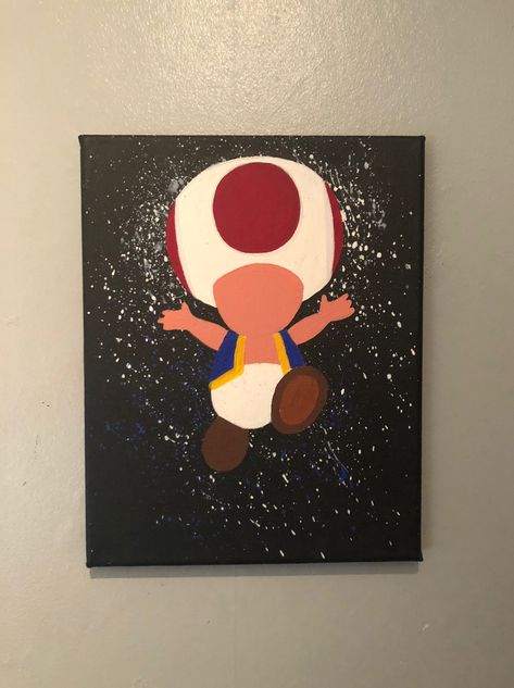 Toad canvas Toad Painting Mario, Toad Painting, Doodle Doodle, Painting Flowers Tutorial, Flowers Tutorial, Gaming Art, Hippie Painting, Simple Canvas Paintings, Cute Canvas Paintings