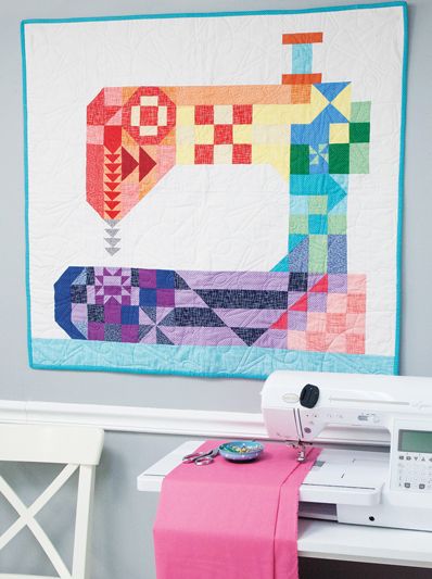 Sewing Machine Quilt Block, Atelier Ideas, Wall Quilt Patterns, Quilting Digest, Sewing Machine Quilting, Mini Quilt Patterns, Quilting Room, Easy Quilt Patterns, Colorful Quilts