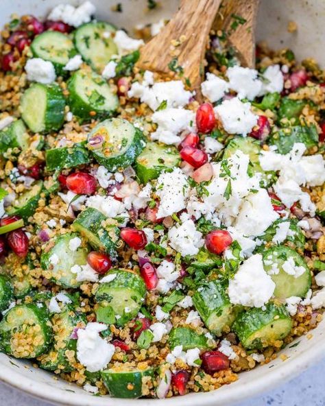 Toasted Quinoa Cucumber Salad Quinoa Cucumber Salad, Avocado Bean Salad, Toasted Quinoa Salad, Cfc Recipes, Cleanfoodcrush Recipes, Cucumber Quinoa Salad, Toasted Quinoa, Quinoa Dishes, Side Salads