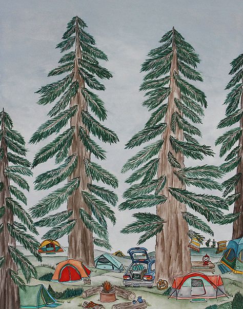 Under the Pines Art Print 11x14 by ErinVaughan on Etsy, $15.00 Scene Illustration, Camping Scene, Illustration Board, The Pines, Window Decals, Color Print, Wedding Colors, Cool Pictures, Illustration Design