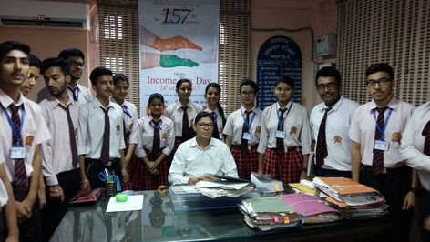 Income Tax Day Celebration… | Income Tax Officer, Commerce Students, Senior Secondary School, Tax Day, Class 10, Income Tax, Secondary School, Lab Coat, Career