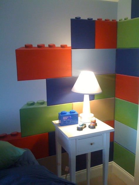 Meme Hill Studio: Lego themed room mural Lego Painted Wall, Lego Nursery, Boys Lego Room, Lego Bedroom Decor, Lego Mural, Lego Bedroom Ideas, Lego Themed Bedroom, Lego Home Decor, Rustic Boys Room