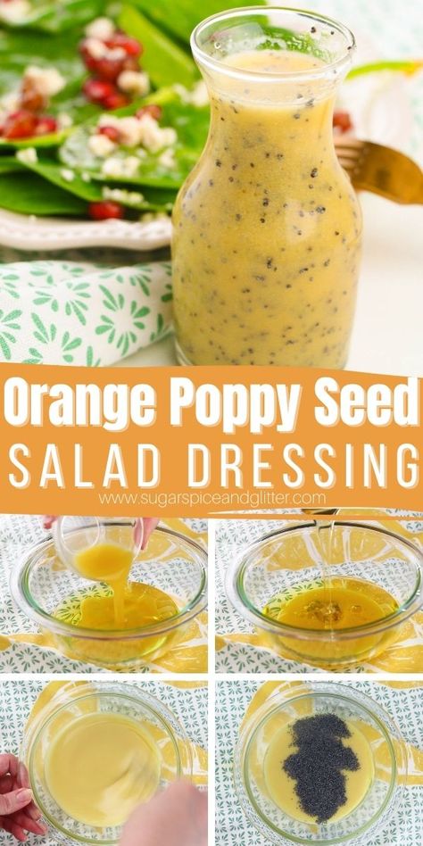 How to make the best ever Orange Poppy Seed Salad Dressing, a flavorful and vibrant salad dressing that will make even the most boring salad taste restaurant-worthy. Poppy Seed Salad Dressing, Poppyseed Salad Dressing, Sweet Salad Dressings, Poppy Seed Salad, Honey Mustard Salad Dressing, Green Goddess Salad Dressing, Seed Salad, Green Salads, Pumpkin Salad