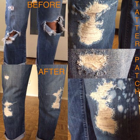 TATTER PATCH is the first-ever iron-on designer threaded inner-patch that repairs, revives, and restyles your favorite jeans for a distressed vintage look in under 5 minutes.  Get yours at www.Tatterpatch.com Outfits With Patched Jeans, Cute Patches For Jeans, Distressed Jeans Patching, Ripped Jean Repair, Knee Patches For Jeans Women, Ripped Jeans Patch Ideas, Jean Rip Repair, Adding Patches To Jeans, Diy Holes In Jeans