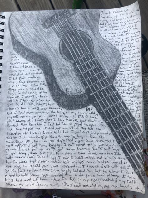 Inspired by the new album from NF The lyrics here are from HAPPY and GONE ft Julia Michaels Both songs hit super close to home for me and are definitely maybe kinda on repeat 24/7 😂 (Also this is definitely my first time drawing a guitar 💀😂) #guitar #art #music #fanart #lyrics #smallartist #newmusic #realmusic Lyric Art Drawings, Lyrics Drawing, Blank Space Lyrics, Nf Hope, Changes Lyrics, Lyric Drawings, Definitely Maybe, Song Art, Journal Therapy