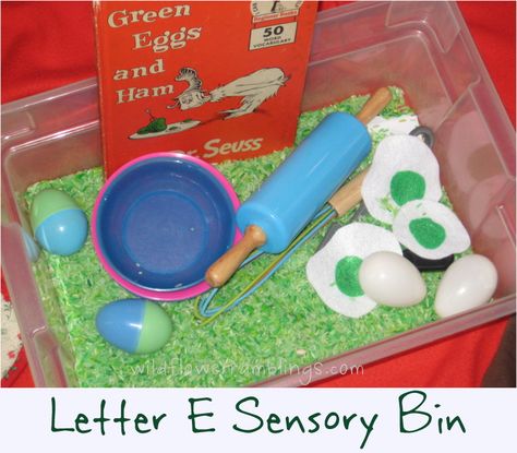 Dr. Seuss Sensory box // toddler // green eggs and ham Doctor Suess, Sensory Center, Babies Activities, Literacy Bags, March Preschool, Library Storytime, Felt Eggs, March Lessons, Dr Seuss Preschool