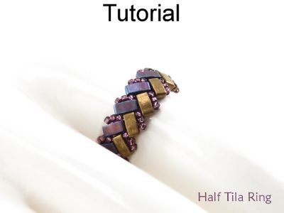 2 Hole Miyuki Half Tila Beaded Ring Beading Pattern Tutorial by Cara Landry with Simple Bead Patterns | Simple Bead Patterns Beading Rings, Ring Patterns, Jewelry Making Rings, Making Rings, Diy Beaded Rings, Patterns Simple, Tila Beads, Right Angle Weave, Beads Patterns