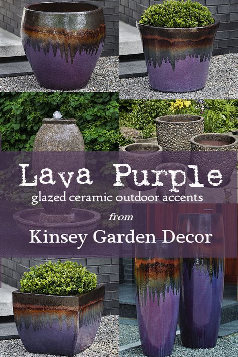 Kinsey Garden Decor Purple glazed ceramic planters indoor houseplants or outdoor plant pots. Mexican Pottery Pots & Planters, Ceramic Planters Outdoor, Painted Planters, Large Garden Pots, Large Ceramic Planters, Planters Indoor, Large Outdoor Planters, Spring Planter, Cement Flower Pots