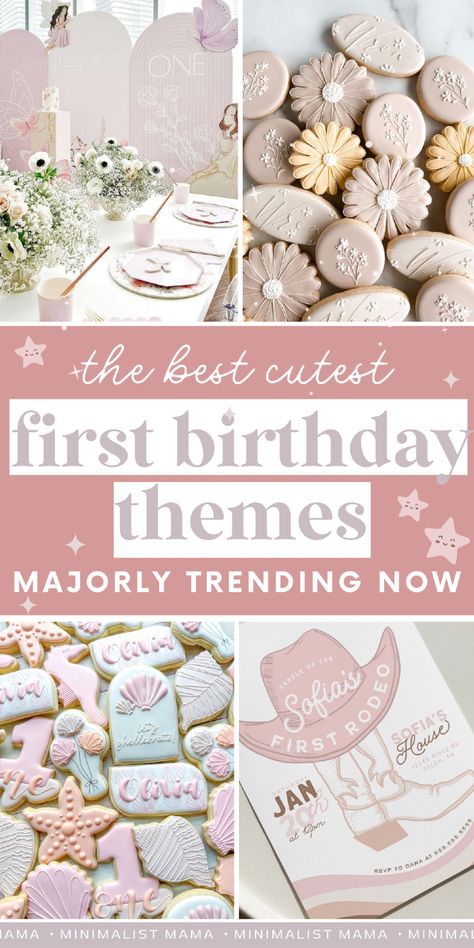 Planning your baby girl's 1st birthday and on the hunt for cute baby first birthday themes? I'm a professional parties writer and *these* are my fav 1st birthday themes girl edition in 2024 - including tons of super cute tips and 1 year birthday party ideas! Celebrating first birthdays is something so precious - and I truly hope these first birthday party themes inspire you! (Pin to your 1st birthday girl party ideas board!) 1st Birthday Girl Party Ideas, Modern First Birthday, 1st Birthday Themes Girl, Birthday Themes For Girls, Vintage First Birthday, 1 Year Birthday Party Ideas, Baby First Birthday Themes, 1st Birthday Party For Girls