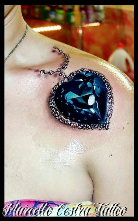 Cute Diamond Tattoo Meaning, Titanic Tattoo, Amazing 3d Tattoos, Stone Tattoo, Diamond Tattoo, Gem Tattoo, Jewel Tattoo, Necklace Tattoo, Kunst Tattoos