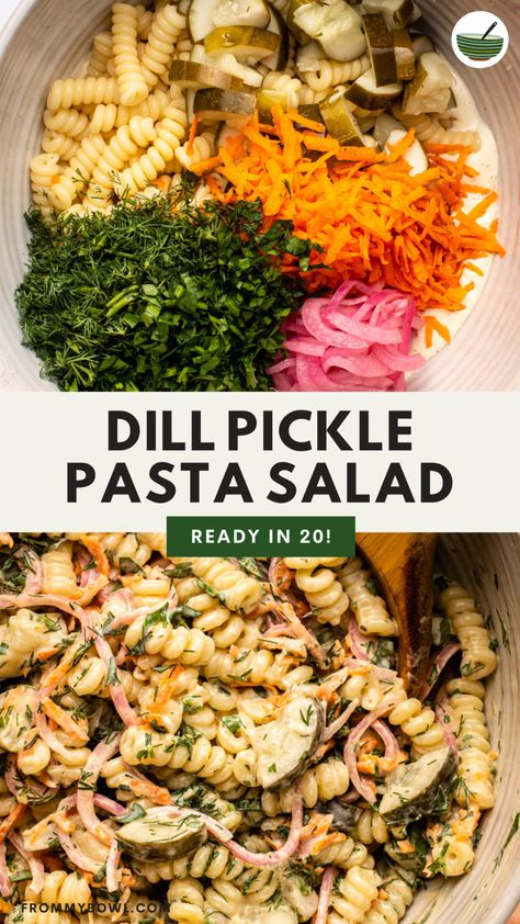 Calling all dill pickle lovers with this Dill Pickle Pasta Salad recipe! It's tangy, garlicky, creamy, and the ultimate summertime dish. Gluten-free, Oil-free, Soy-free option. Pickle Lovers Recipes, Dill Pasta Salad, Dill Pickle Pasta Salad Recipe, Pickle Pasta Salad Recipe, Pickle Pasta Salad, Pickle Pasta, Vegan Blt Sandwich, Dill Pickle Pasta Salad, Homemade Pickles Dill