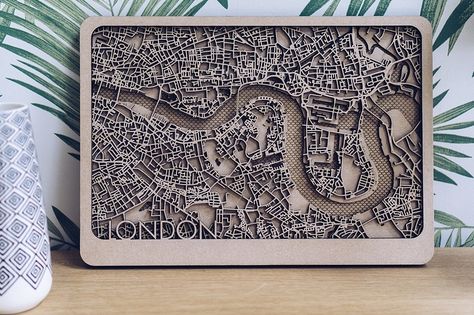 I thought you might like to see my maps | Glowforge Wood Map Art, Lézervágott Fa, London City Map, Laser Cut Wood Crafts, Wood Map, 3d Laser, Lasercut Design, City Maps, Laser Cut Wood