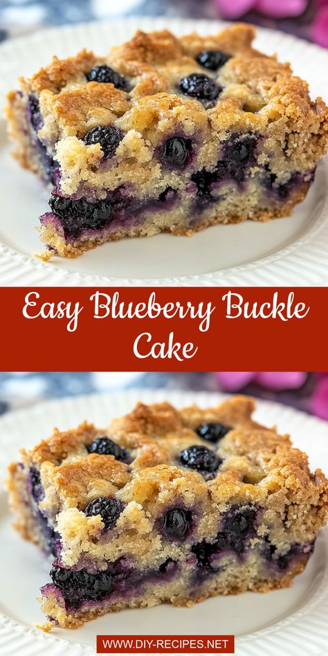 Make this easy Blueberry Buckle with fresh blueberries and a crunchy cinnamon topping. Perfect for a sweet breakfast or a delightful dessert! Easy Blueberry Breakfast Cake, Bisquick Blueberry Recipes, Blueberry Bramble Bake, Blueberry Bundt Cake Recipes Easy, Fresh Blueberry Desserts Easy, Blueberry Buckle Recipe Easy, Blueberry Crumble Recipe, Recipes With Blueberries Easy, Dried Blueberry Recipes Baking