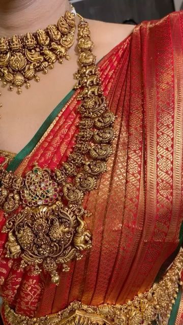 Temple Jewellery For Bride, Tamil Bridal Jewellery, Saree Aesthetics, Nakshi Jewellery, Antique Haram, Mango Haram, South Indian Bridal Jewellery, Haram Designs, Wedding Jewelry Sets Bridal Jewellery