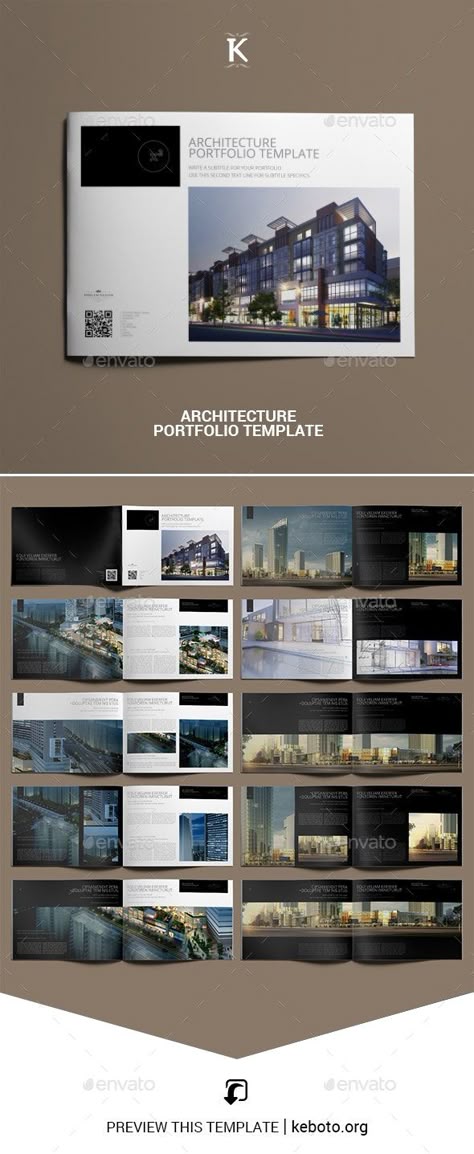 Architecture Portfolio Template by Keboto | GraphicRiver Best Architectural Portfolio, Architecture Photography Portfolio, Architectural Portfolio Cover Page Ideas, Cover Architecture Portfolio, A3 Portfolio Layout Architecture, Architecture Project Cover Page, Broucher Ideas, Architectural Portfolio Layout, Architect Brochure