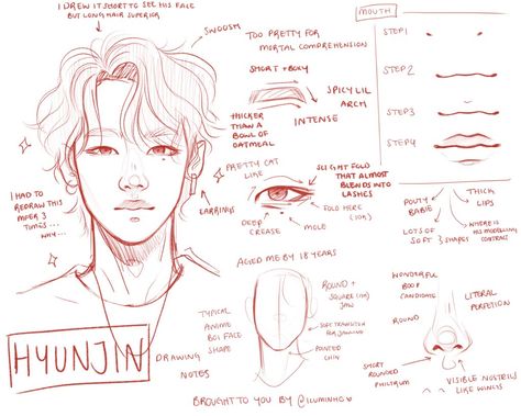 Drawing Hyunjin, Sketches Tutorial, Art Manga, Kpop Drawings, Easy Drawings Sketches, Arte Sketchbook, Book Art Drawings, Art Tutorials Drawing, Facial Expressions