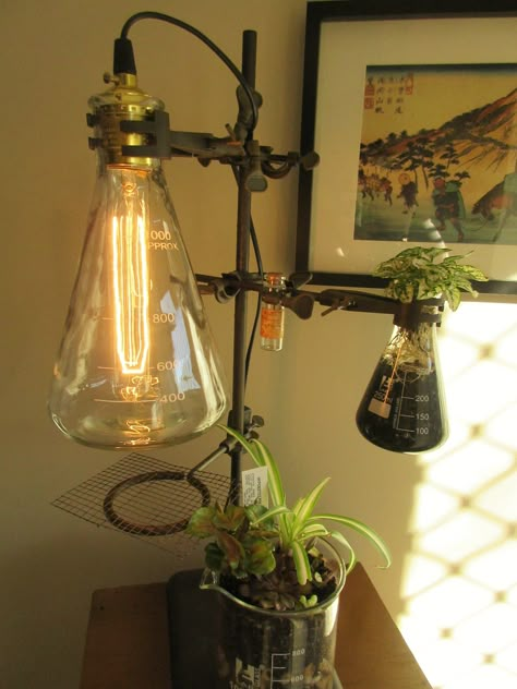 Vintage Laboratory Aesthetic, Solarpunk Aesthetic Room, Solarpunk Room Decor, Science Room Aesthetic, Scientific Room Decor, Science Room Ideas, Solarpunk Decor, Chemistry Room Decor, Science Bedroom Aesthetic