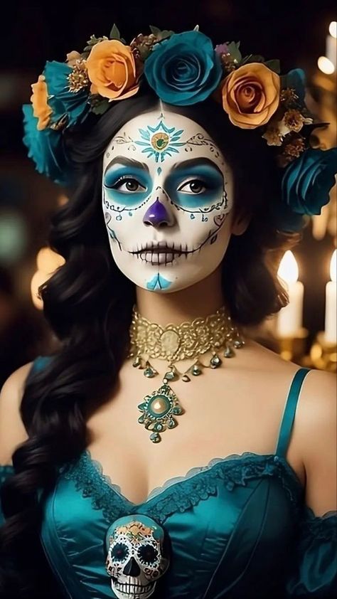 Halloween Makeup Diy Easy, Mexican Makeup, Catrina Makeup, Halloween Makeup Sugar Skull, Sugar Skull Costume, Dead Makeup, Halloween Makeup Diy, Sugar Skull Makeup, Amazing Halloween Makeup