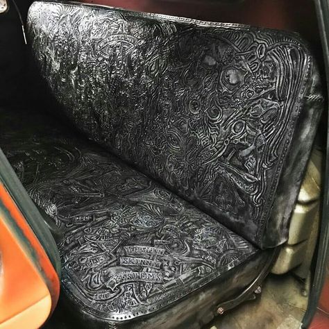 Western Truck Interior, Truck Organizer, Truck Interior Accessories, Leather Bench Seat, Bobber Seat, Pickup Trucks For Sale, Hot Rods Cars Muscle, Leather Tooling Patterns, Custom Pickup Trucks