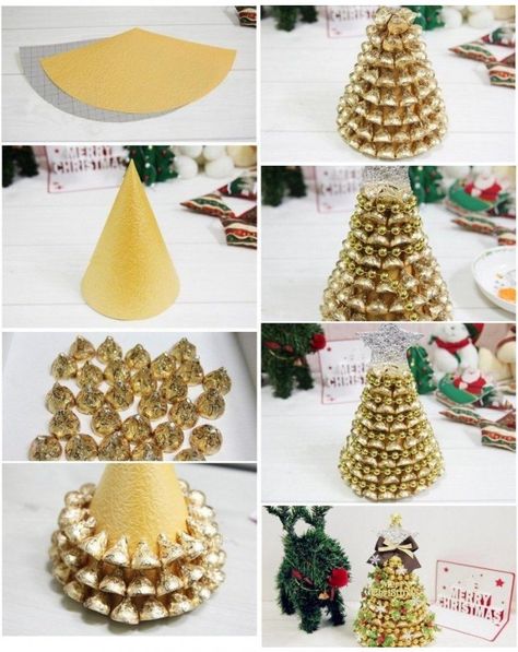 DIY Gold Hershey Kisses Tree Hershey Kisses Christmas Tree, Joululahjat Diy, Christmas Candy Crafts, Săpunuri Handmade, Diy Gold, Candy Crafts, Thigh Recipes, Gold Diy, Candy Bouquet