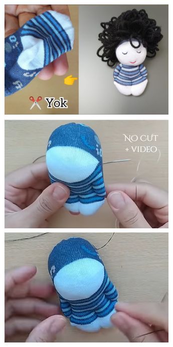 DIY Sock Doll Free Sewing Patterns + Video Tutorial Diy Sock Toys, Socks Ideas, Crochet Baby Socks, Diy Rag Dolls, Doll Patterns Free, Sock Dolls, Sock Doll, Homemade Dolls, Sock Toys